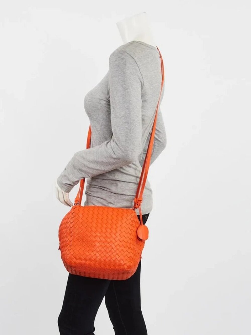 Bottega Veneta Orange Intrecciato Woven Nappa Leather Cube Crossbody Bag